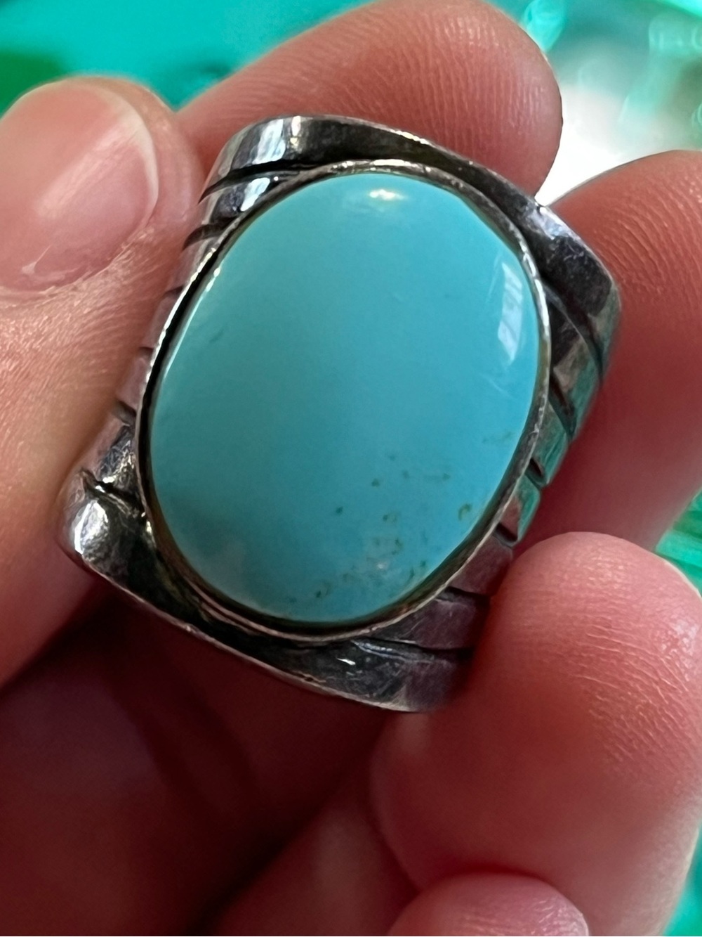 Vintage Sterling Silver 925 Sky Blue Turquoise Statement Size 5.5 Ring - Picture 6 of 8